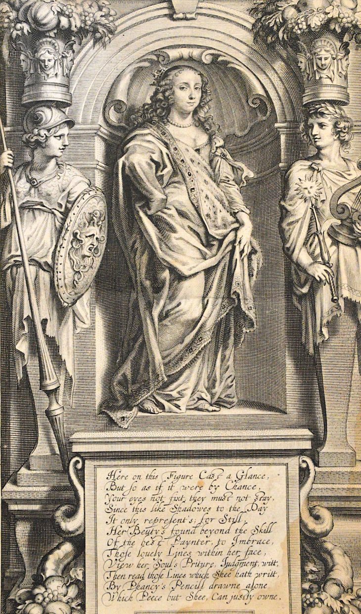 Portrait of Margaret Cavendish, from the frontispiece to Poems and Fancies, 1653. Source: Wikimedia Commons, https://commons.wikimedia.org/wiki/File:MargaretCavendish.JPG.