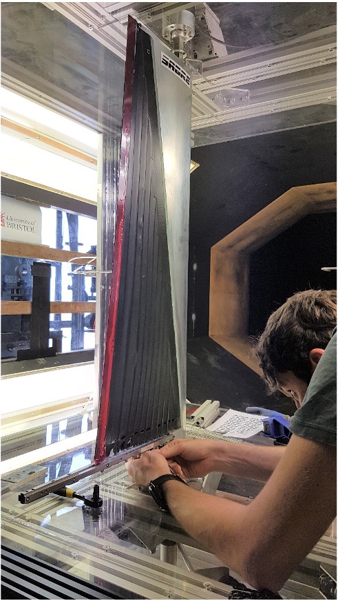 This wind tunnel model photo is taken from an experimental study as part of the EU SABRE project investigating the use of morphing devices (i.e. can change their shape to improve aerodynamic characteristics when required) on rotorcraft blades 